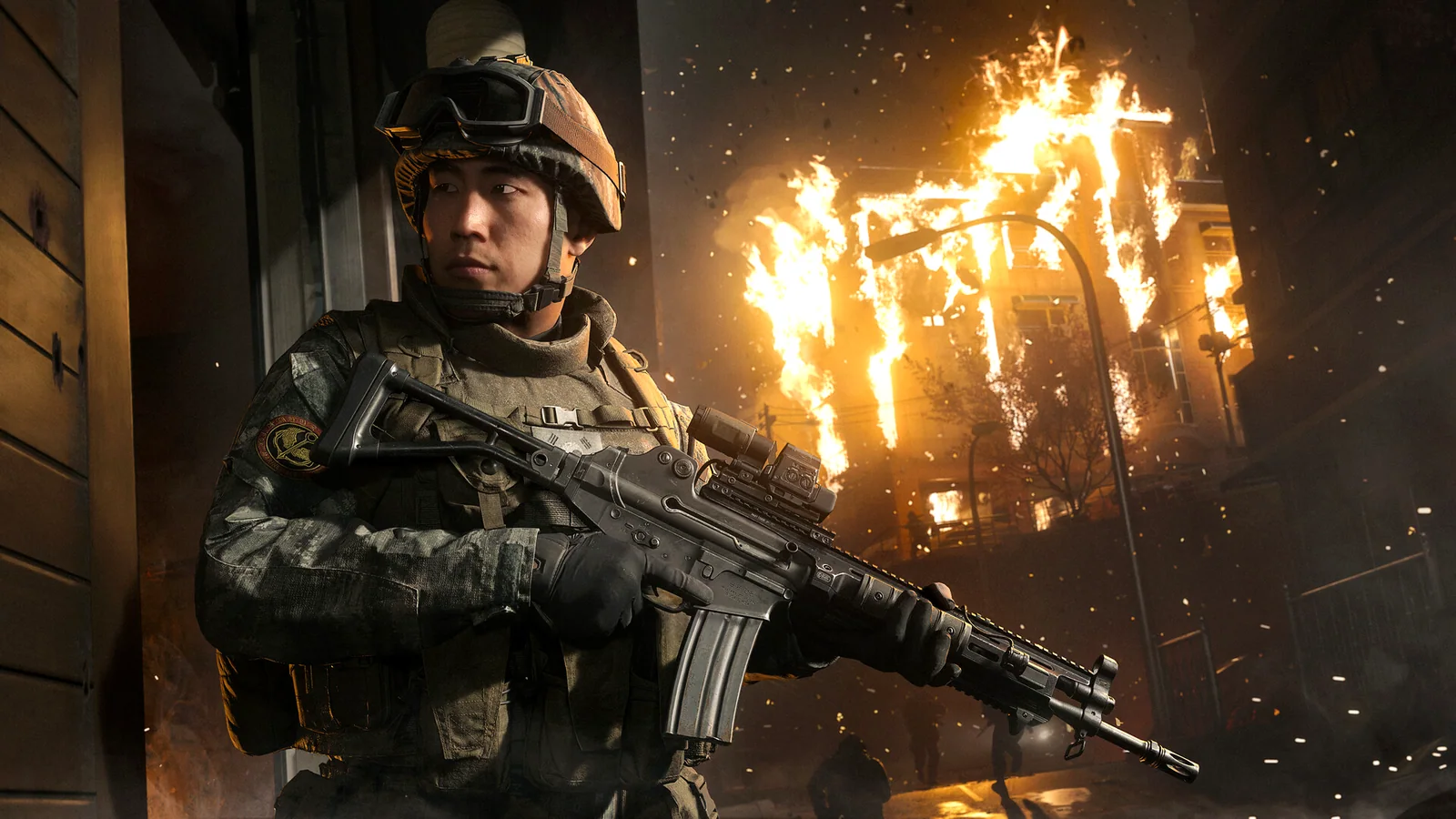 A helmeted South Korean squad holding a collapsing front line